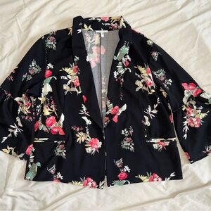 Floral Blazer Style Jacket w Statement Flare Sleeve